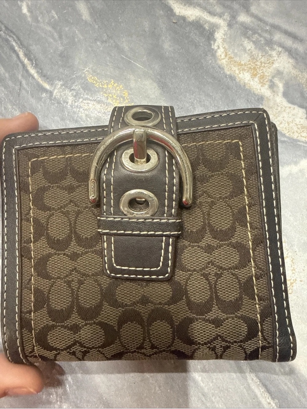 Coach Y2K Dark Brown Signature Canvas Soho Silver Tone Buckle Small Mini Wallet - Picture 11 of 14
